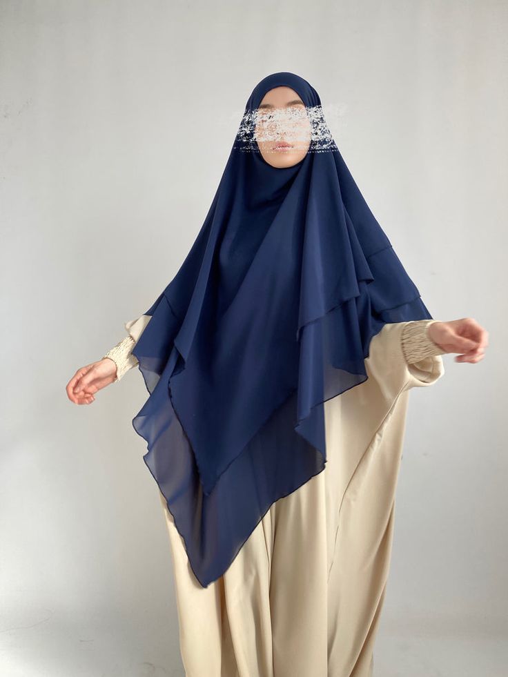 3 Layer hijab Navy blue / Elegant look with full coverage and all-day comfort.