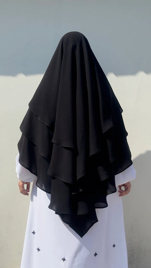 3 Layer hijab black / Elegant look with full coverage and all-day comfort.